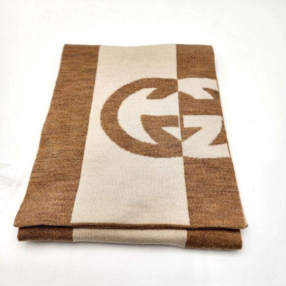 GUCCI Cashmere and Wool Scarf with Interlocking GG logo 84" - Picture 1 of 14